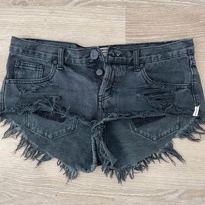 One by One Teaspoon Low Rise Cut Off Black Denim Shorts